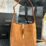 Saint Laurent Le 5 A 7 Supple Small In Suede Coffee